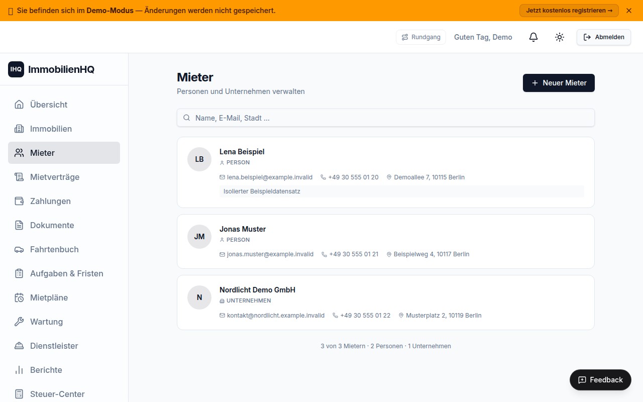 Mieterübersicht von ImmobilienHQ